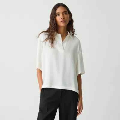 Theory Oversized Polo Shirt In Silk Georgette In Ivory