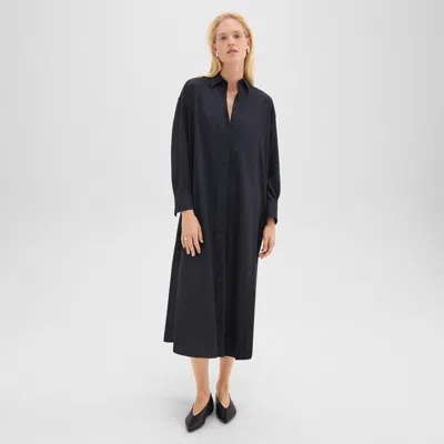 Theory Oversized Shirt Dress In Wool-blend Flannel In Charcoal Melange