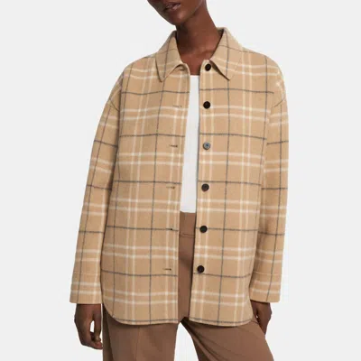Theory Oversized Shirt Jacket In Recycled Wool Blend In Camel Multi