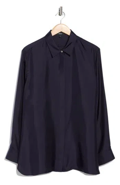 Theory Oversized Silk Twill Button-up Shirt In Black