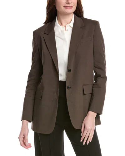 Theory Oversized Straight Linen-blend Blazer In Brown