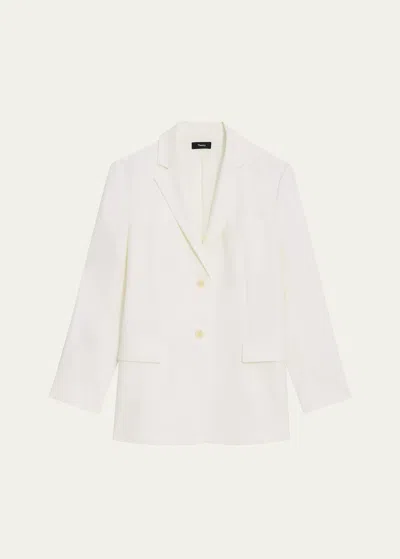 Theory Oversized Stretch Linen Single-breasted Blazer In Iv