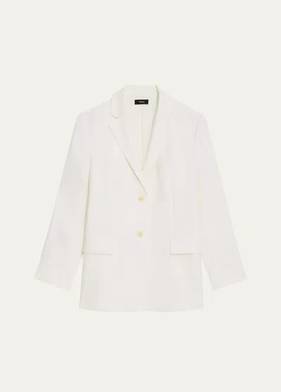 Theory Oversized Stretch Linen Single-breasted Blazer In Rice