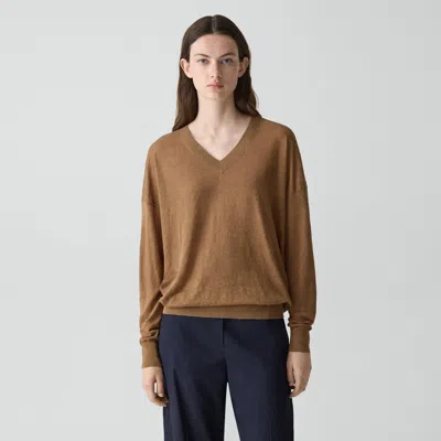 Theory Oversized V-neck Sweater In Linen Knit In Multi