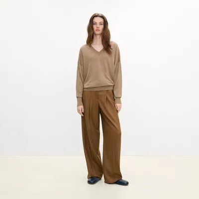Theory Oversized V-neck Sweater In Regal Wool In Brown