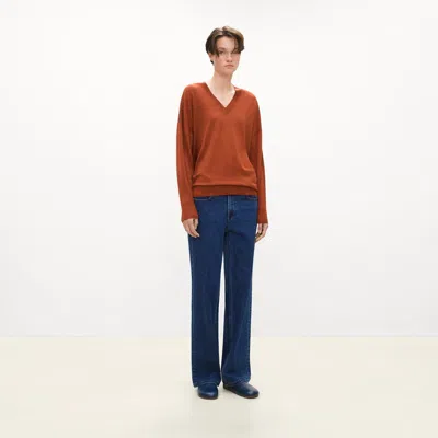 Theory Oversized V-neck Sweater In Regal Wool In Brown