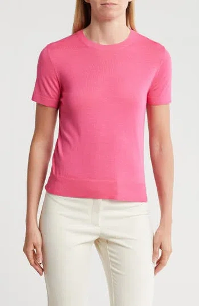 Theory P Regal Short Sleeve Wool Blend Sweater In Pink