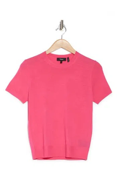 Theory P Regal Short Sleeve Wool Blend Sweater In Pink Azalea
