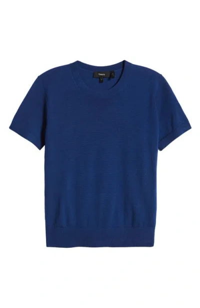 Theory P Regal Short Sleeve Wool Blend Sweater In Sapphire