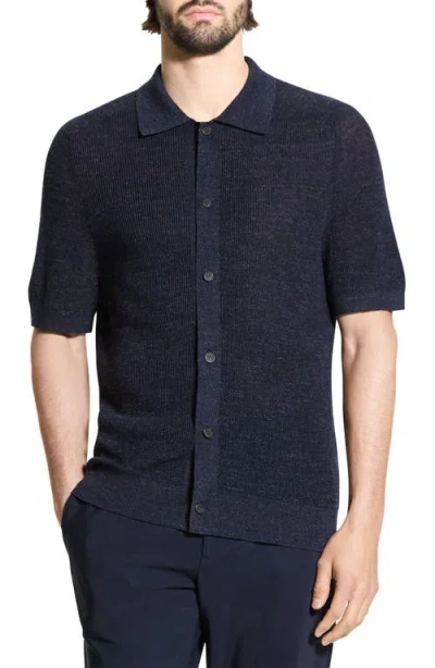 THEORY THEORY PACIFIC LINE SHORT SLEEVE LINEN & COTTON BLEND CARDIGAN