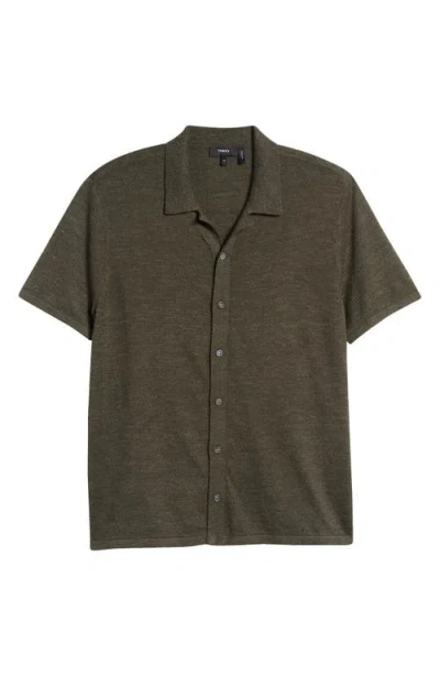 Theory Pacific Linen Blend Knit Camp Shirt In Green