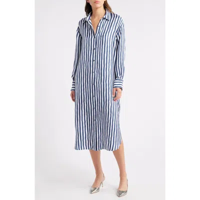 Theory Painter Stripe Long Sleeve Silk Maxi Dress In Blue