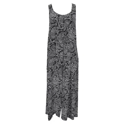Pre-owned Theory Paisley Print Georgette Maxi Dress In Black Silk