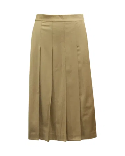 Theory Panel Pleated Midi Skirt In Brown Virgin Wool