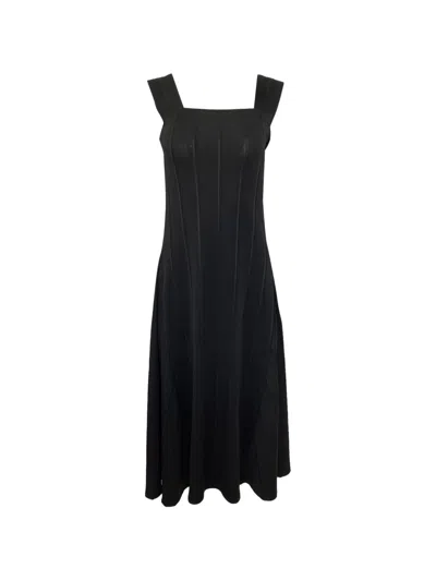 Pre-owned Theory Panelled Ribbed Midi Dress In Black