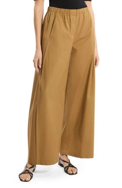 Theory Cotton-poplin Wide-leg Pants In Brown