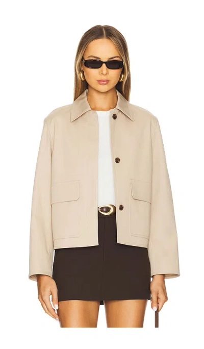 Theory Boxy Jacket In Stretch Cotton In Soft Taupe