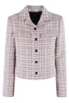 Theory Cropped Tweed Jacket In Multicolor Cotton In Pink Multi