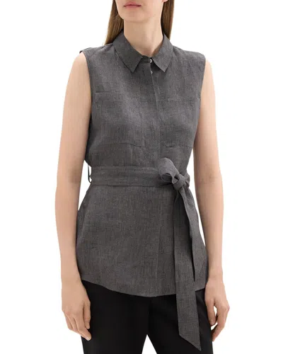 Theory Patch Pocket Linen Top In Gray