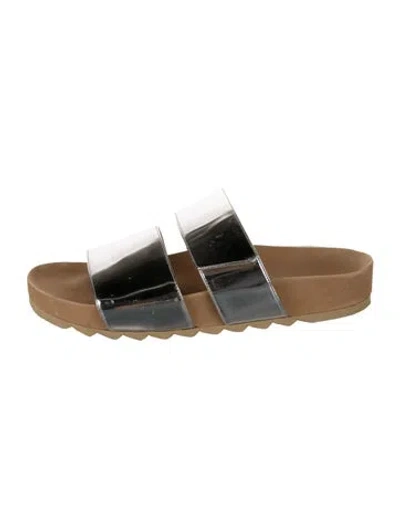 Pre-owned Theory Patent Leather Colorblock Pattern Slides In Silver