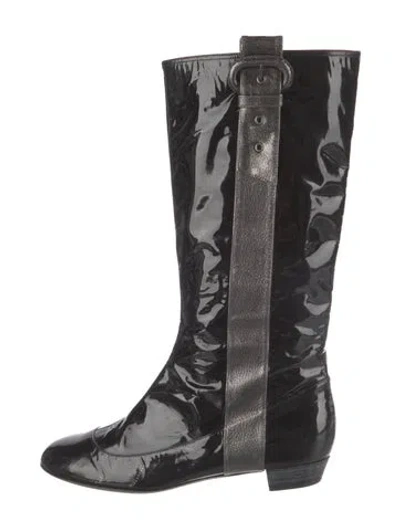 Pre-owned Theory Patent Leather Riding Boots In Black