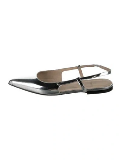 Pre-owned Theory Patent Leather Slingback Flats In Metallic/silver