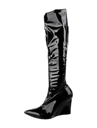 Pre-owned Theory Patent Leather Sock Boots In Black