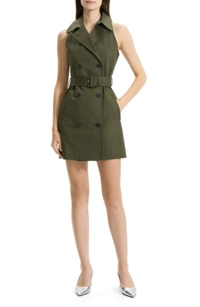 Theory Patton Sleeveless Stretch Cotton Trench Minidress In Dark Olive