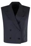 Theory City Twill Peak Double-breasted Vest In Blue