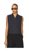 Theory Slightly Cropped Double-breasted Vest With Peak Lapels In Black