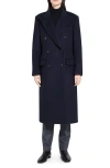 Theory Peak Lapel Double Breasted Wool Blend Coat In Blue