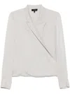 Theory Metallic Blouse With Peak Revers And Crossover Neck In Grau