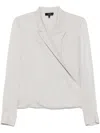 Theory Metallic Blouse With Peak Revers And Crossover Neck In Grey