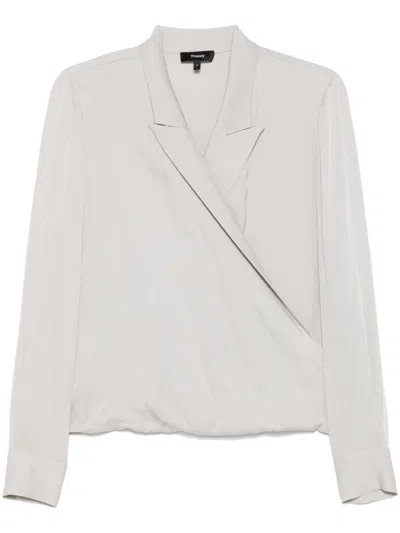 THEORY PEAK LAPEL WRAP BLOUSE