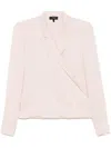 Theory Lapel Wrap Blush Blouse With V-neck In Pink