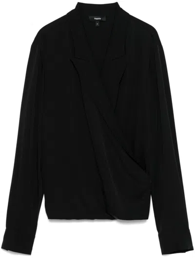 Theory Gewickelte Bluse Mit Steigendem Revers In Schwarz