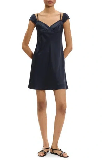 Theory Camisole Mini Dress In Crushed Satin In Blue