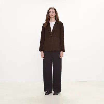 Theory Peplum Double-breasted Blazer In Double-face Wool-cashmere In Burgundy