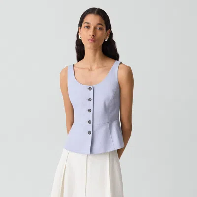 Theory Peplum Vest In Linen-viscose In Blue