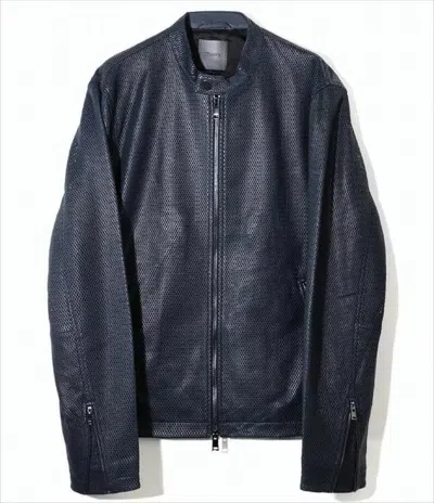 Theory Perforated Leather Jacket With Minimalist Design In Blue