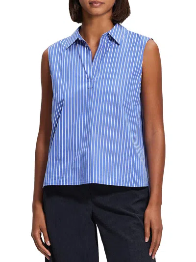 Theory Petites Womens Collar Pinstripe Shell In Blue