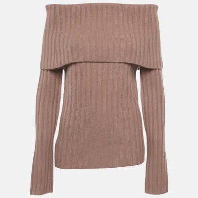 Pre-owned Theory Pink Rib Knit Off-shoulder Sweater M