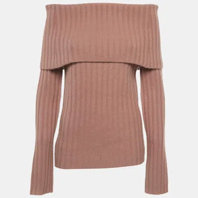 Theory Pink Rib Knit Off-shoulder Sweater M In Brown