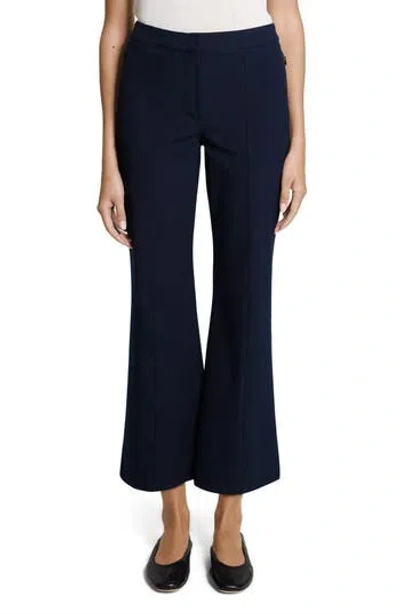 Theory Pintuck Cotton Blend Kick Flare Pants In Midnight Navy