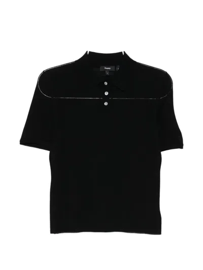 Theory Piped Short-sleeve Polo Shirt In Black