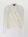 Theory White Blouse With Peak Revers And Crossover Neck
