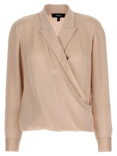 Theory 'pk Label Wrap' Blouse In Neutral