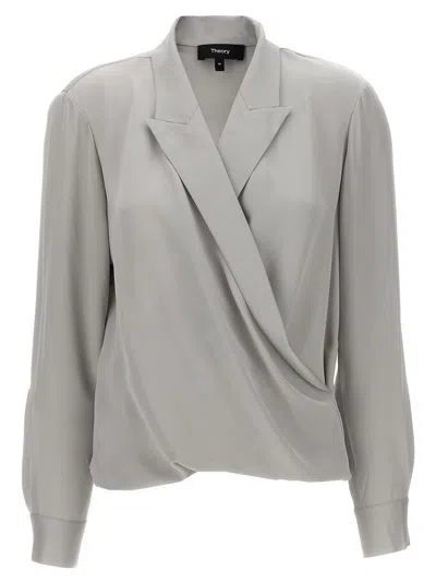 THEORY THEORY 'PK LABEL WRAP' BLOUSE