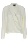 Theory White Blouse With Peak Revers And Crossover Neck