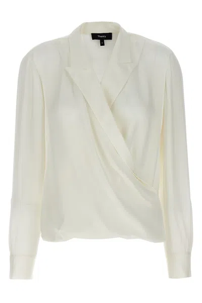 THEORY THEORY 'PK LABEL WRAP' BLOUSE